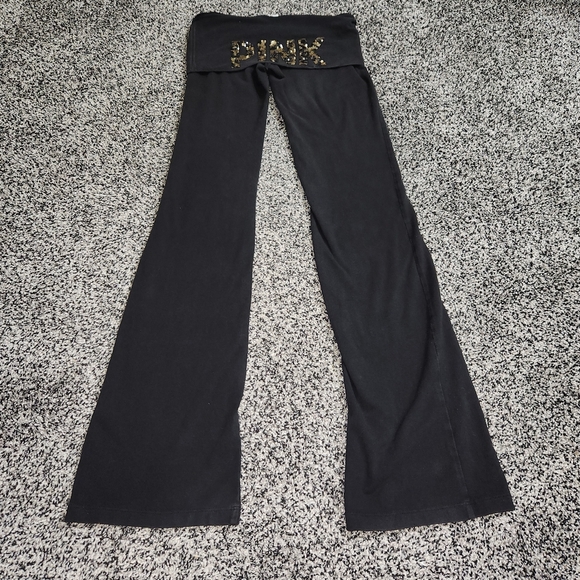 Victoria Secret Y2K Vintage Foldover Flare Waist Yoga Pants Xs Sequins Bling - Picture 1 of 8